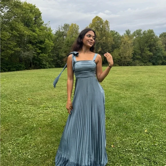 slate blue bridesmaid dresses lulus La Lune Ruched Halter Maxi Dress | Iceberg Blue | Dresses